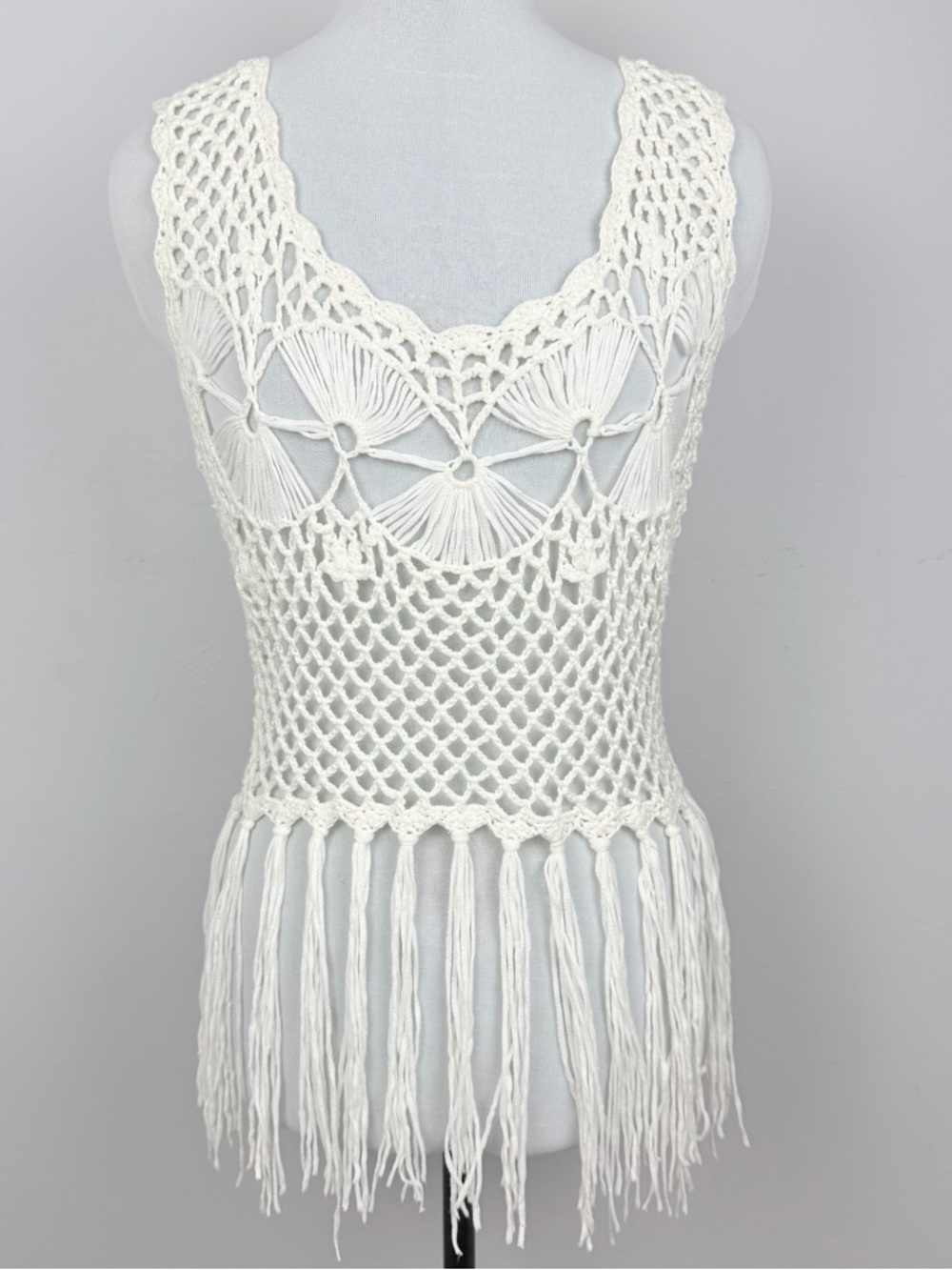 White Crochet Fringe Tank Top
